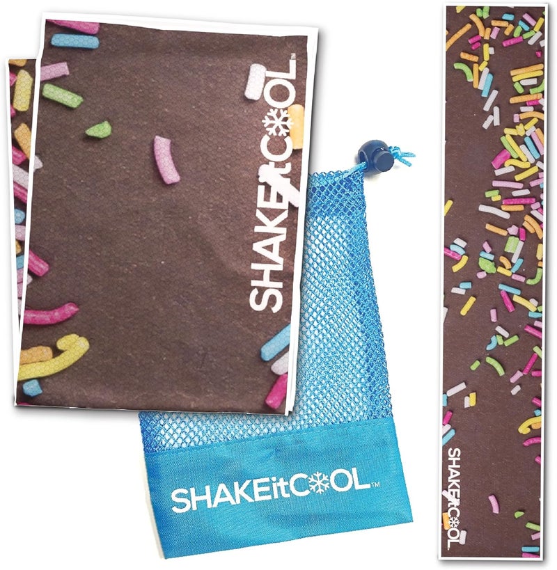 SHAKEitCOOL Original Cooling Towel – Be Cool in Style - Heat Relief, Soft, Lightweight, Sun Protection, Easy Clean - Perfect for Biking, Running, Yoga, Gym, Gardening - Donut Sprinkle - Image 1